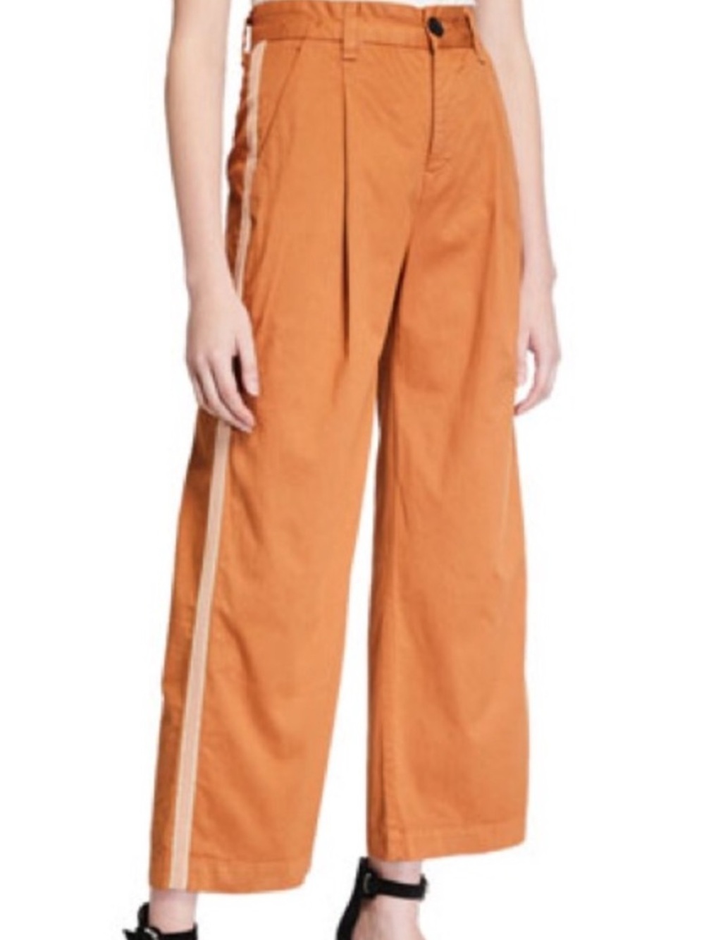 Veronica Beard Ryder Pleat Front Wide Leg Pant Tuxedo Stripe Clay Orange Size 24